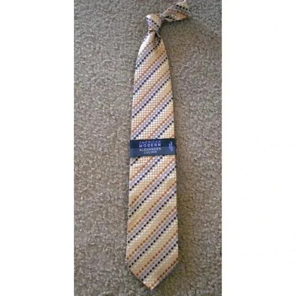 NEW AMERICAN MODERN ALEXANDER JULIAN Silk` NeckTie Stain Resistant Golds - Picture 1 of 4